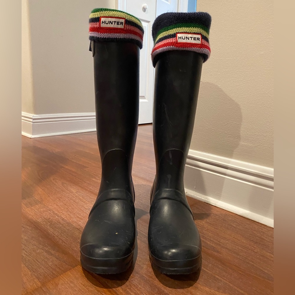 Navy Blue Hunter Boots with Socks/Wellys